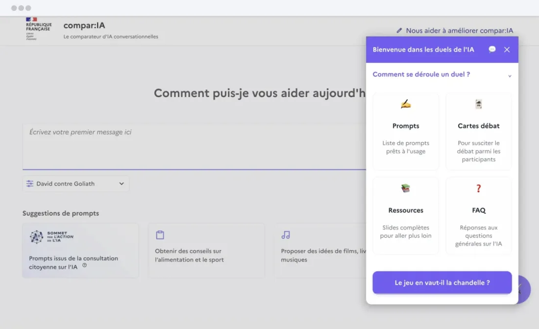 Capture d’écran de l’extension Chrome présentant les duels de l’IA